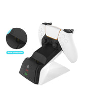 SEO OPTIMIZATION PS5 gamepad dual charger with controllers on a sleek charging dock.