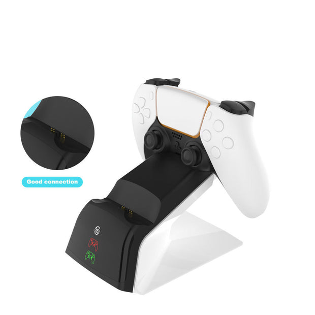 SEO OPTIMIZATION PS5 gamepad dual charger with controllers on a sleek charging dock.