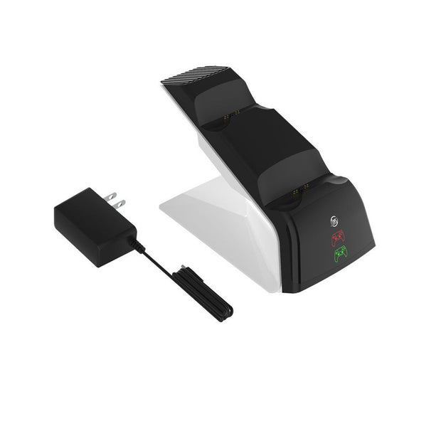 SEO OPTIMIZATION PS5 gamepad dual charger with power adapter for charging two controllers.