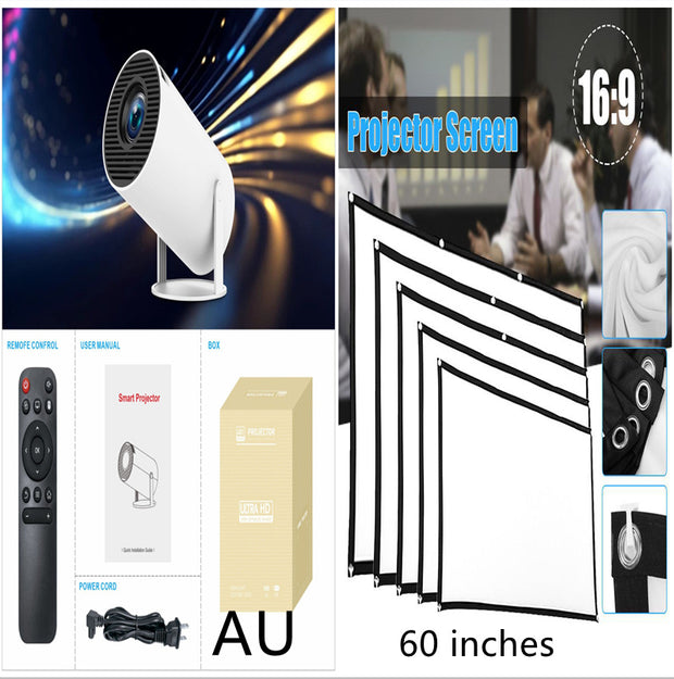 HY300 Pro Projector showcasing 180° free projection capabilities and multiple angle settings.