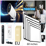 HY300 Pro Projector showcasing 180° free projection capabilities and multiple angle settings.